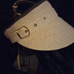 HBY Woven Straw Sun Visor Hat Gold Buckle Adjustable Summer Vacation